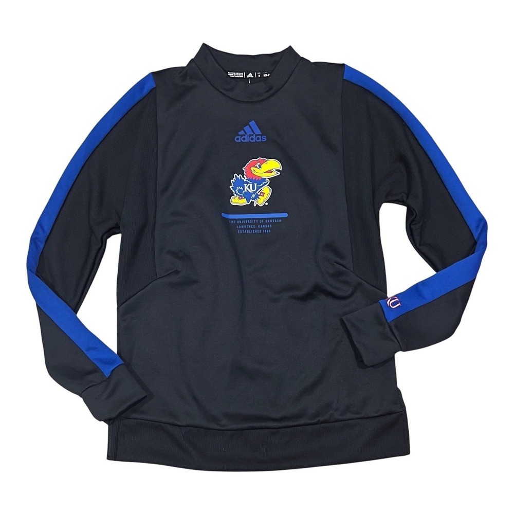 Adidas Kansas Jayhawks Sweatshirt Crew Neck Pullover Ribbed Dolman Sleeve Size M